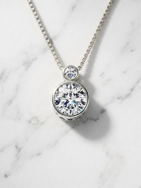 Jewelry - S925 2ct Moissanite Twin Bezel Diamond Pendant Necklace